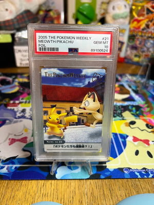 2005 Carddass The Pokemon Weekly Advanced Generation Meowth/Pikachu Foil PSA GEM MT 10