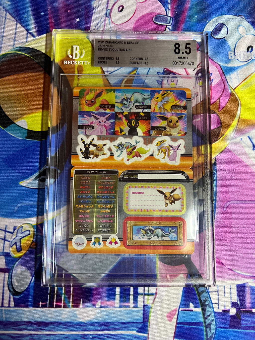 BGS Graded Zukancard & Seal SP Sticker NM-MT 8.5 Eevee Evolution Line